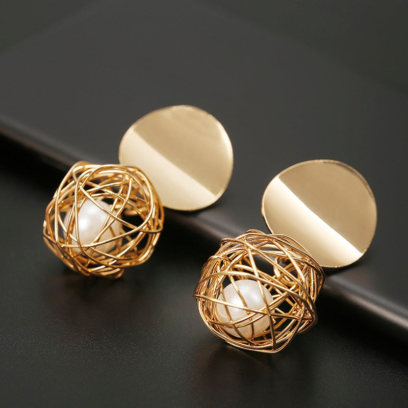 New Fashion Stud Earrings For Women Golden Color Round Ball