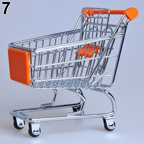 baby pretend toy Supermarket Hand Trolley Mini Shopping Cart Desktop Decoration Storage Toy Gift Dollhouse Furniture Accessories