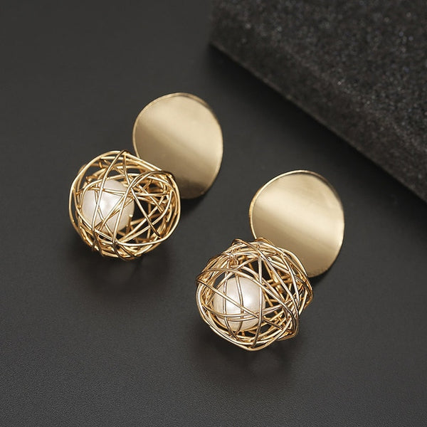 New Fashion Stud Earrings For Women Golden Color Round Ball